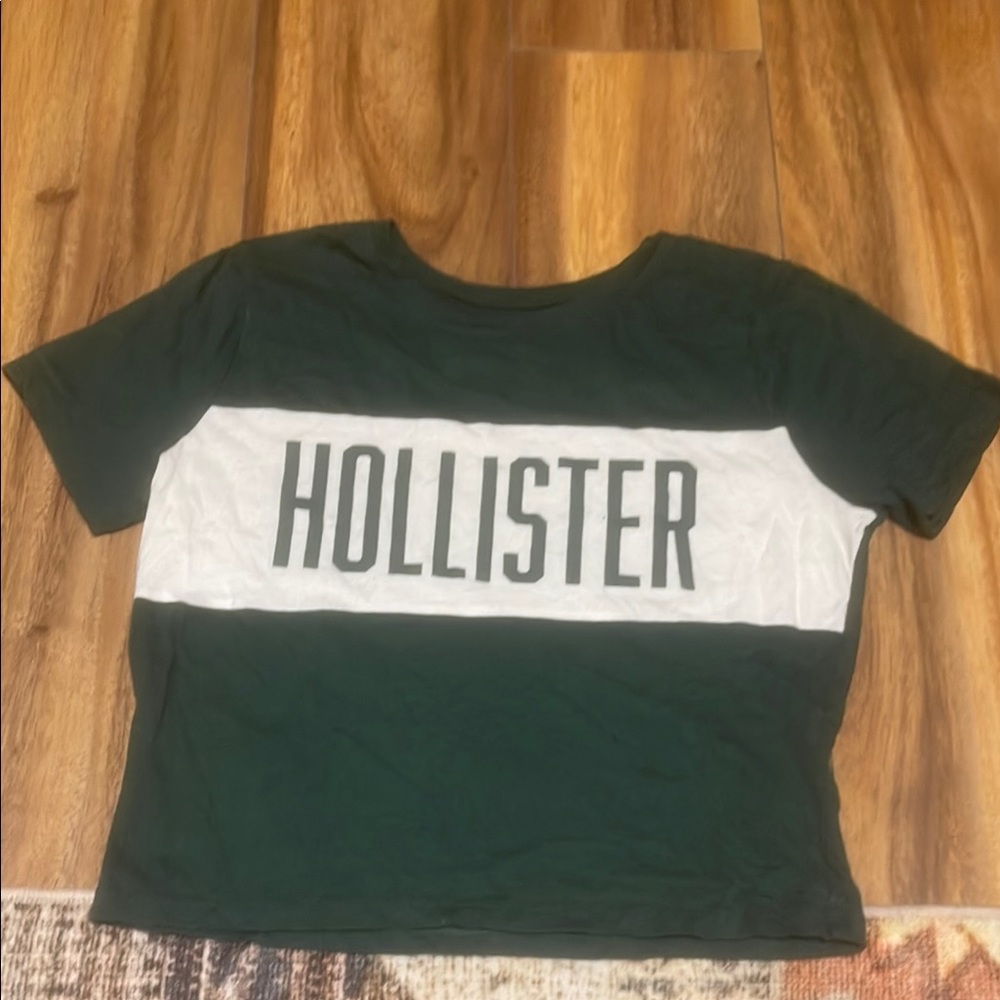 Hollister Dark Green and White Logo Tee